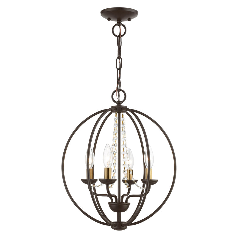 Arabella 4-Light Convertible Chandelier / Semi-Flush Mount in Bronze with Antique Brass Finish Candles