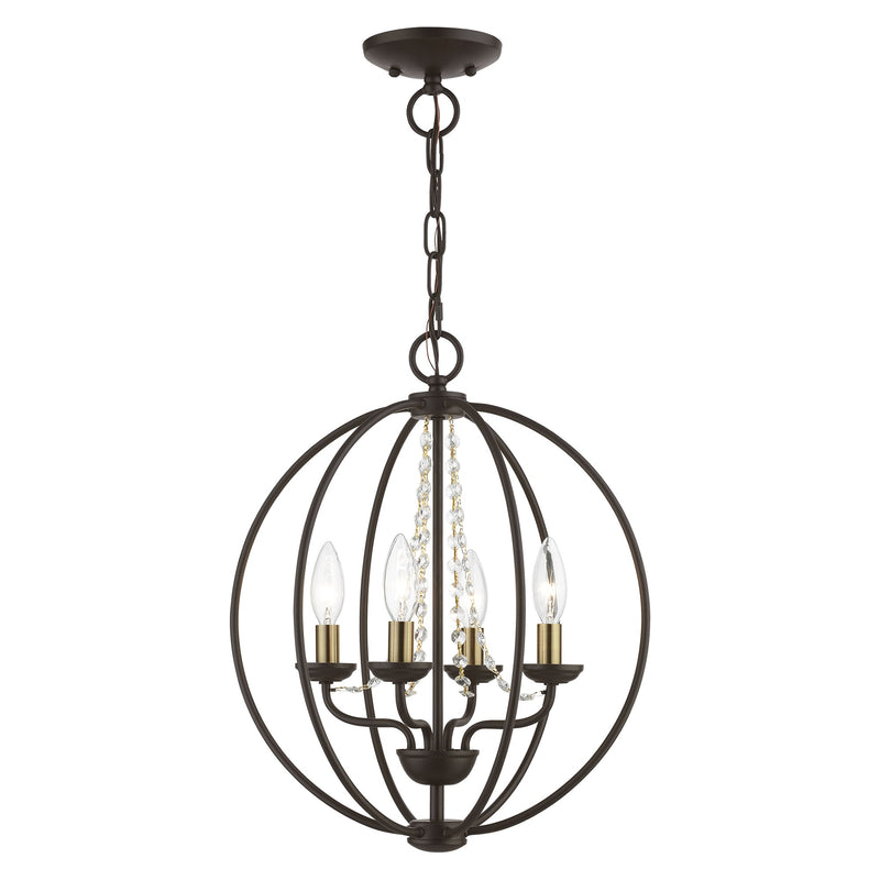 Arabella 4-Light Convertible Chandelier / Semi-Flush Mount in Bronze with Antique Brass Finish Candles