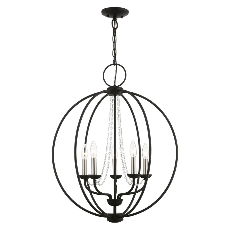 Arabella 5-Light Chandelier in Black with Brushed Nickel Finish Candles