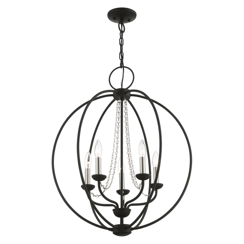 Arabella 5-Light Chandelier in Black with Brushed Nickel Finish Candles