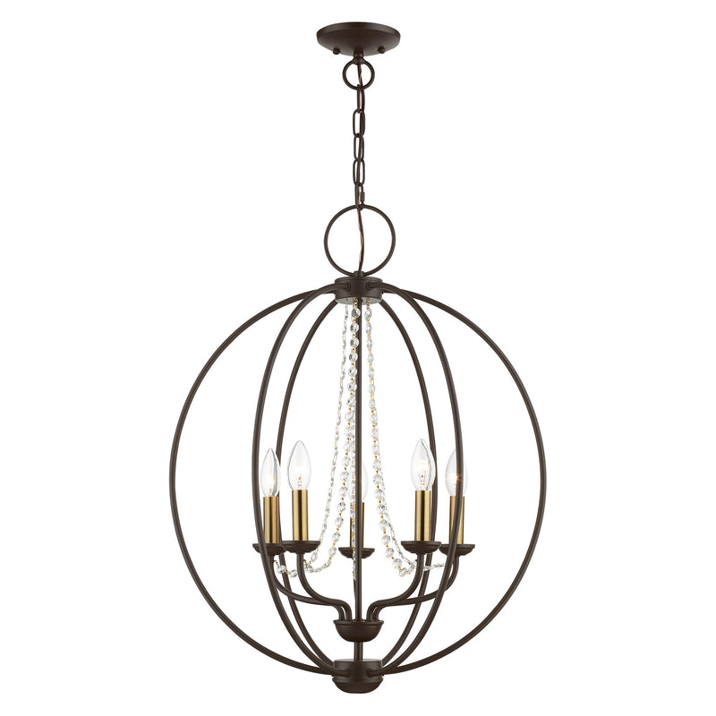 Arabella 5-Light Chandelier in Bronze with Antique Brass Finish Candles
