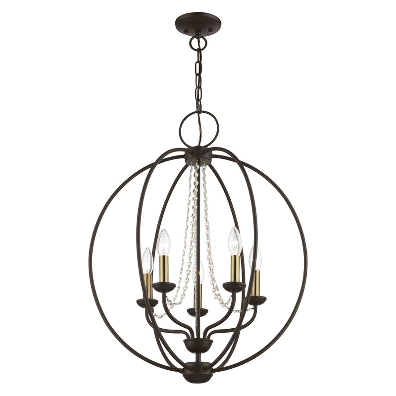 Arabella 5-Light Chandelier in Bronze with Antique Brass Finish Candles