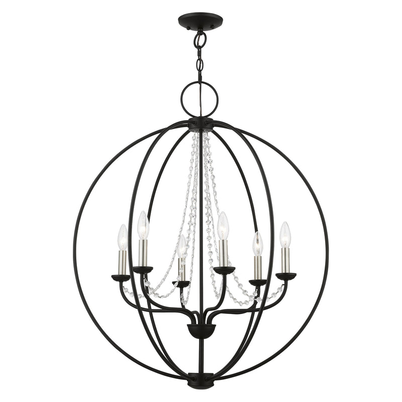 Arabella 6-Light Globe Chandelier in Black with Brushed Nickel Finish Candles