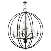 Arabella 12-Light Grande Foyer Chandelier in Black with Brushed Nickel Finish Candles