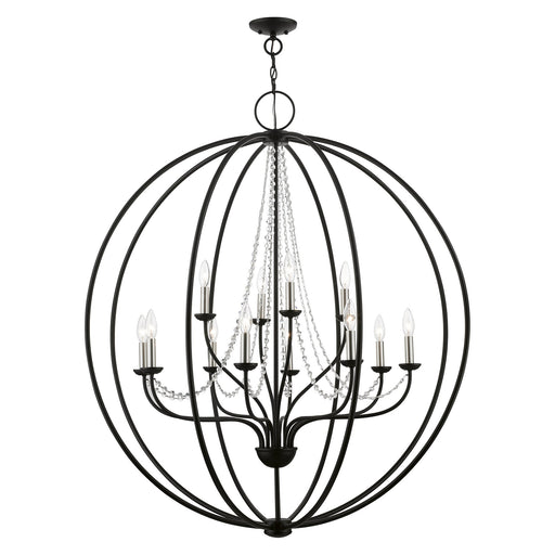 Arabella 12-Light Grande Foyer Chandelier in Black with Brushed Nickel Finish Candles
