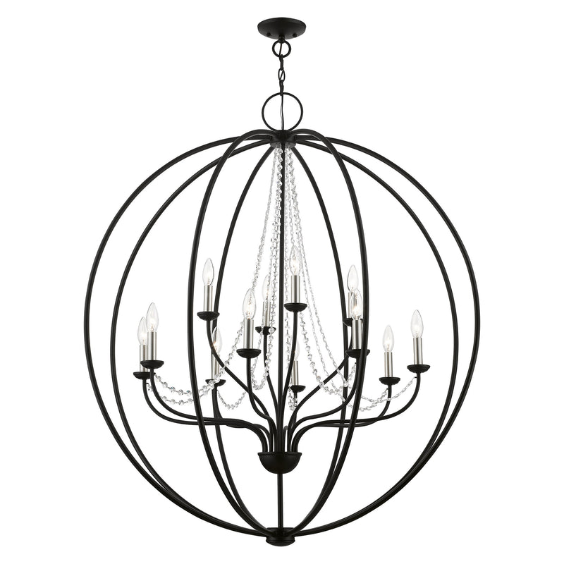 Arabella 12-Light Grande Foyer Chandelier in Black with Brushed Nickel Finish Candles