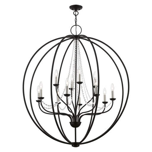 Arabella 12-Light Grande Foyer Chandelier in Black with Brushed Nickel Finish Candles