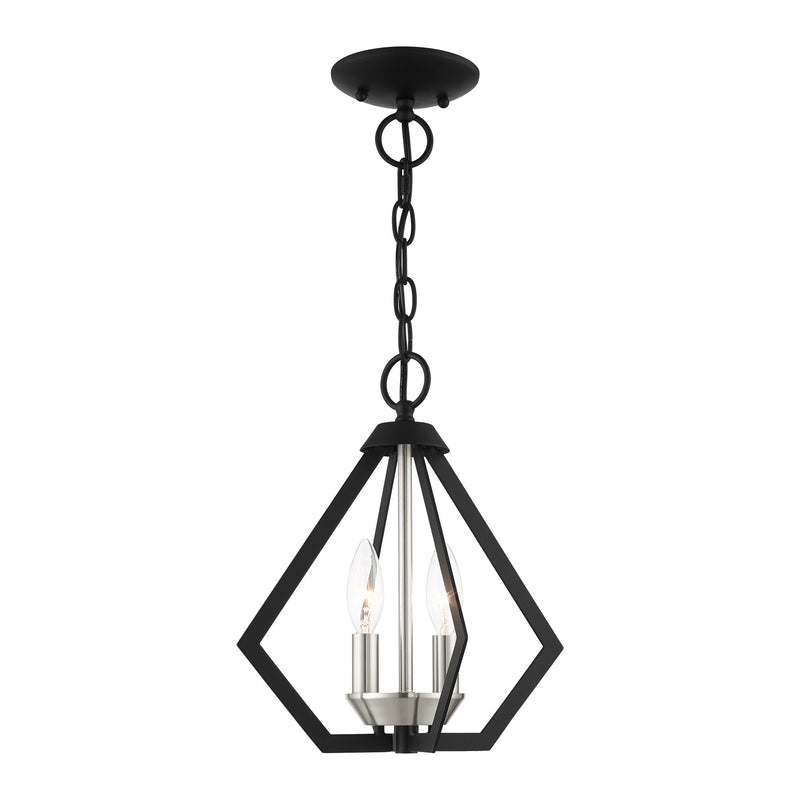 Prism 2-Light Convertible Chandelier / Semi-Flush Mount in Black with Brushed Nickel Cluster
