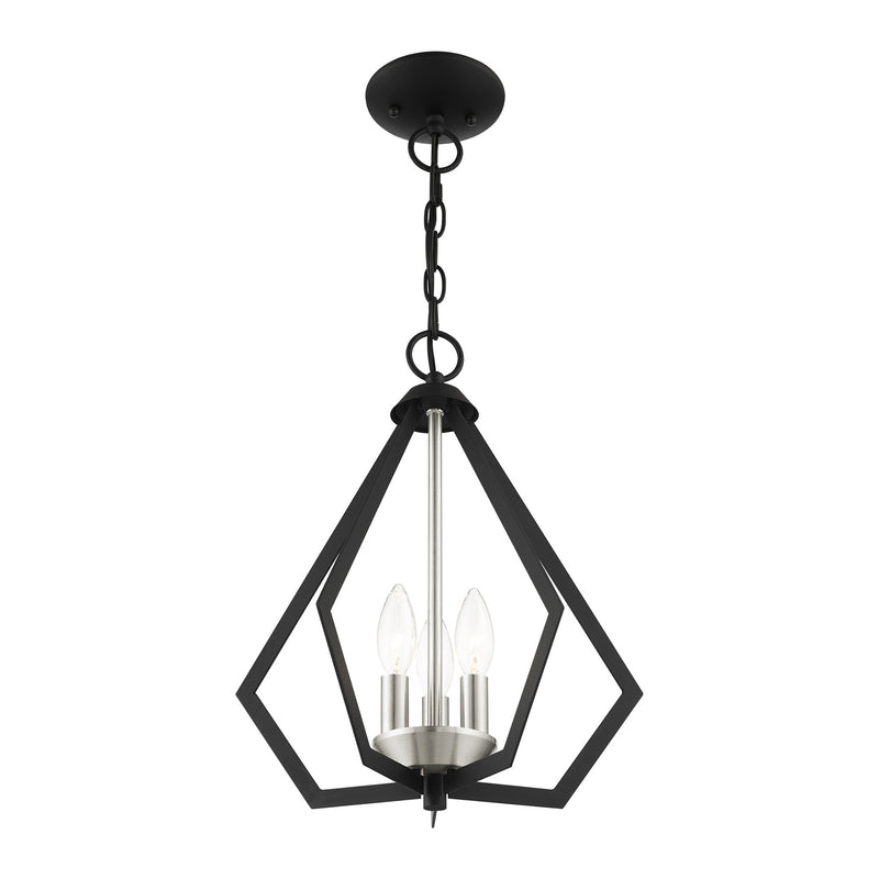 Prism 3-Light Convertible Chandelier / Semi-Flush Mount in Black with Brushed Nickel Cluster