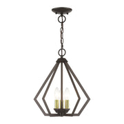 Prism 3-Light Convertible Chandelier / Semi-Flush Mount in English Bronze with Antique Brass Finish Accents
