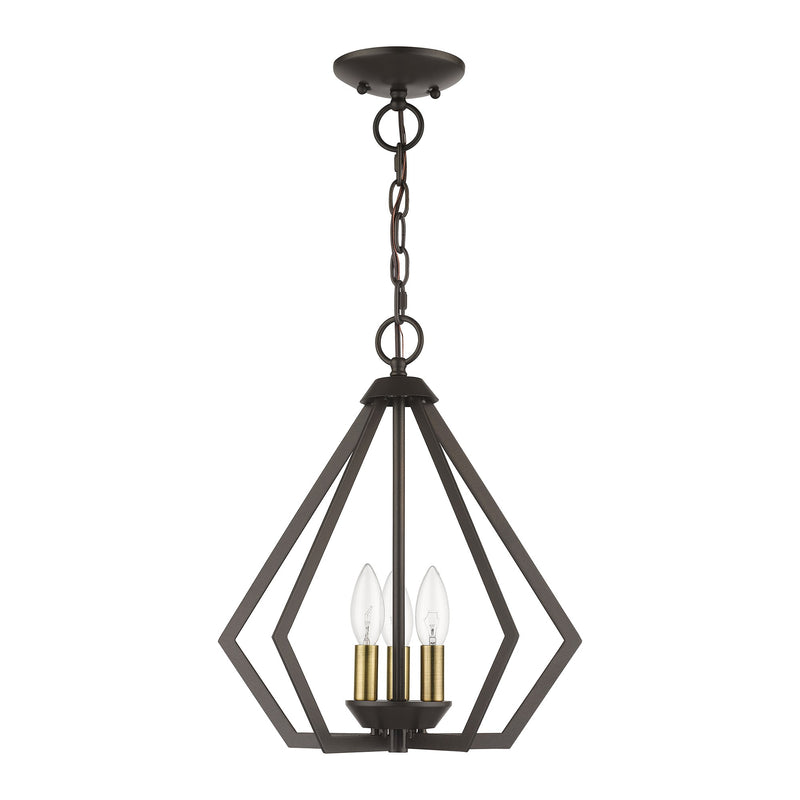Prism 3-Light Convertible Chandelier / Semi-Flush Mount in English Bronze with Antique Brass Finish Accents