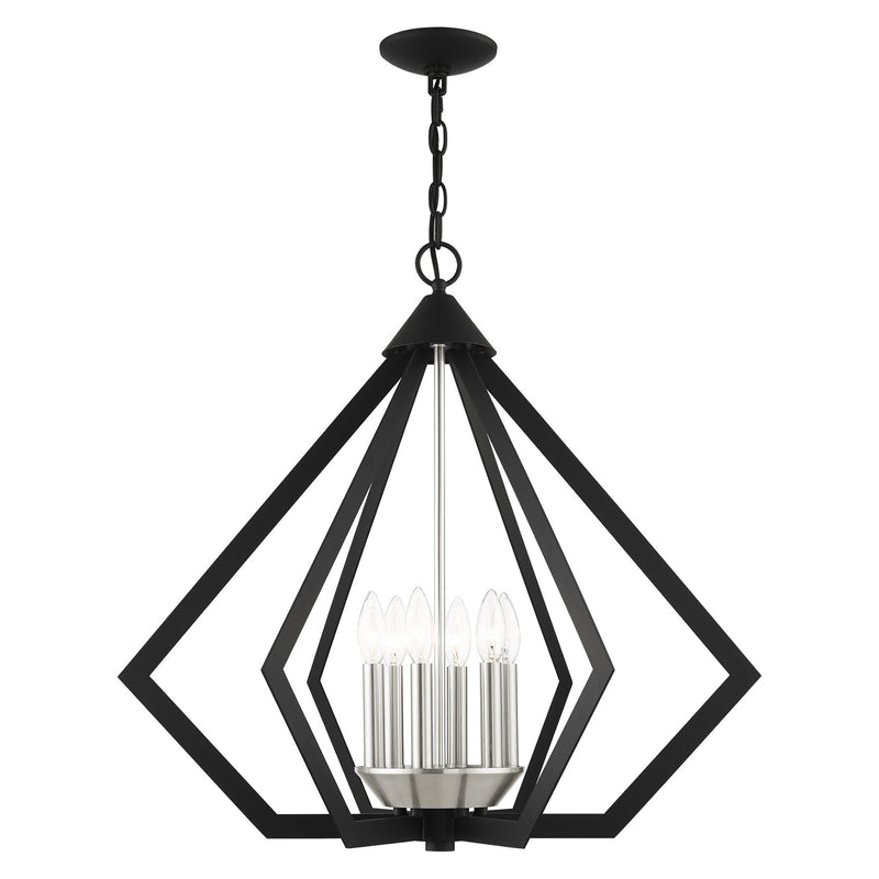 Prism 6-Light Chandelier in Black with Brushed Nickel Cluster