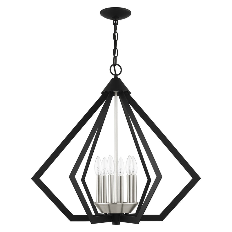 Prism 6-Light Chandelier in Black with Brushed Nickel Cluster