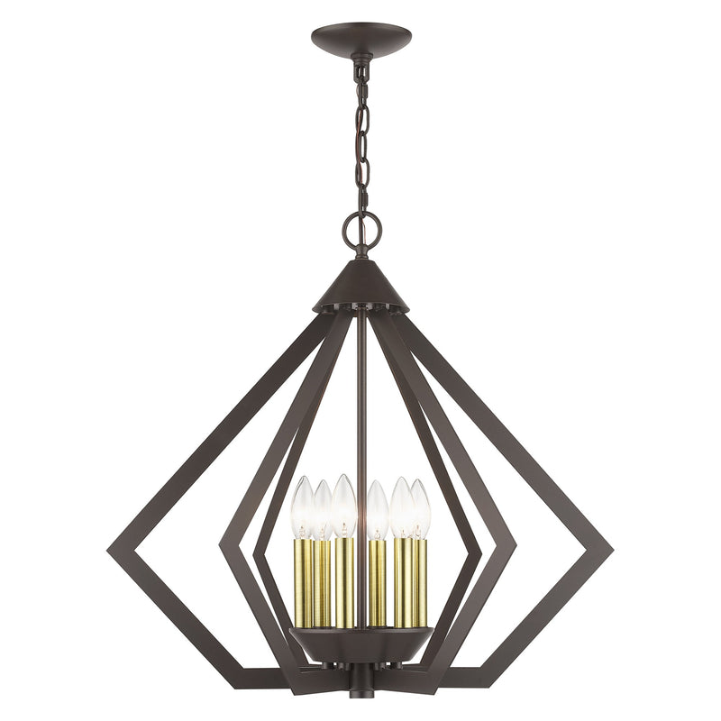 Prism 6-Light Chandelier in English Bronze with Antique Brass Finish Accents