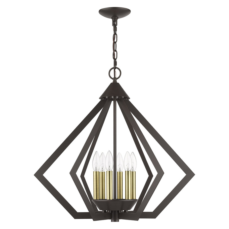 Prism 6-Light Chandelier in English Bronze with Antique Brass Finish Accents
