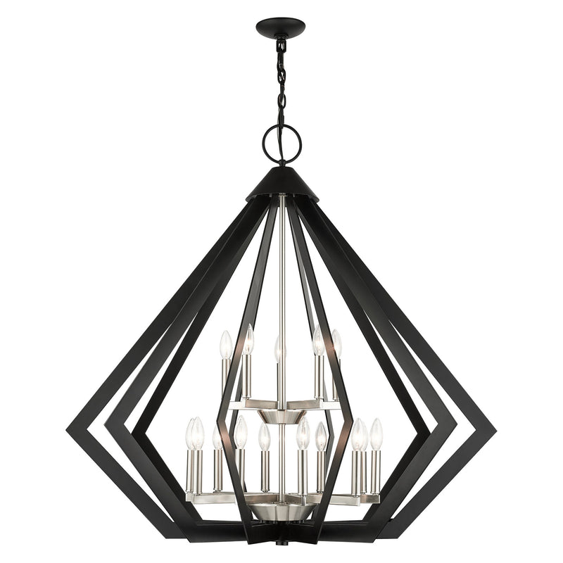 Prism 15-Light Grande Foyer Chandelier in Black with Brushed Nickel Cluster
