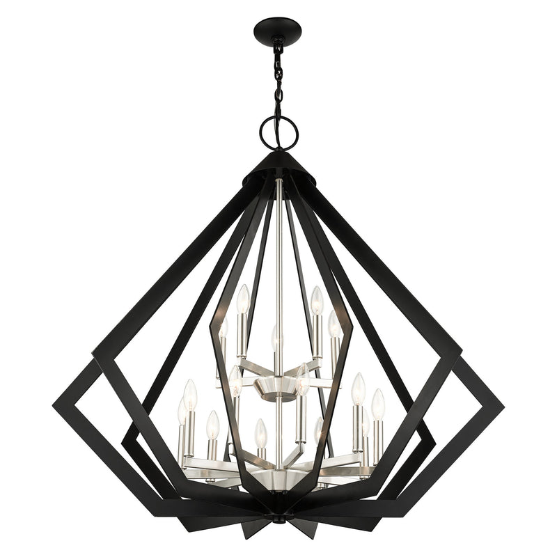 Prism 15-Light Grande Foyer Chandelier in Black with Brushed Nickel Cluster