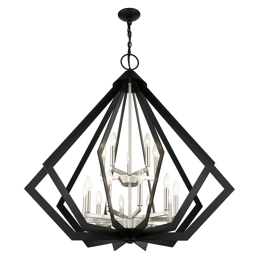 Prism 15-Light Grande Foyer Chandelier in Black with Brushed Nickel Cluster