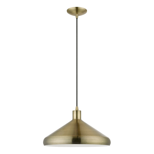 Geneva 15" Steel Cone Pendant in Antique Brass