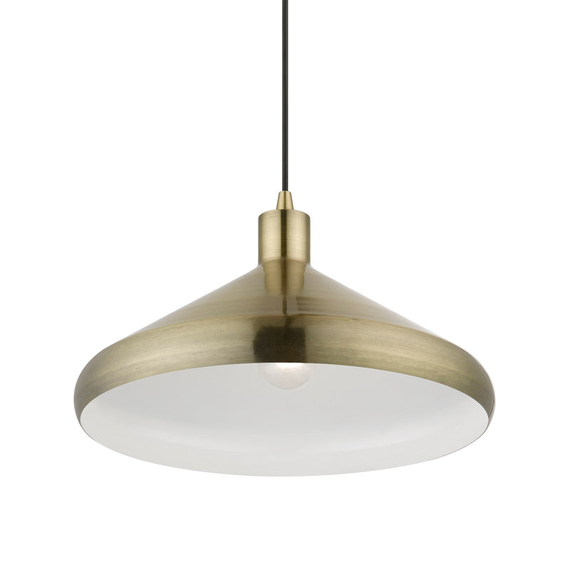 Geneva 15" Steel Cone Pendant in Antique Brass