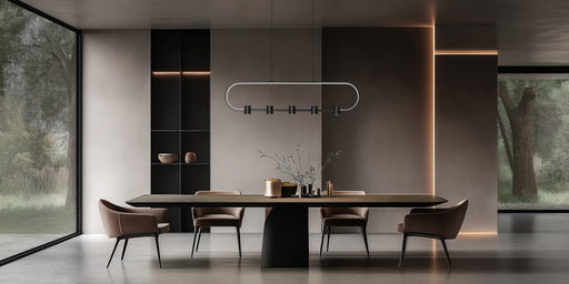 Saros 1 Light 42" Linear Pendant in Matte Black in a room setting