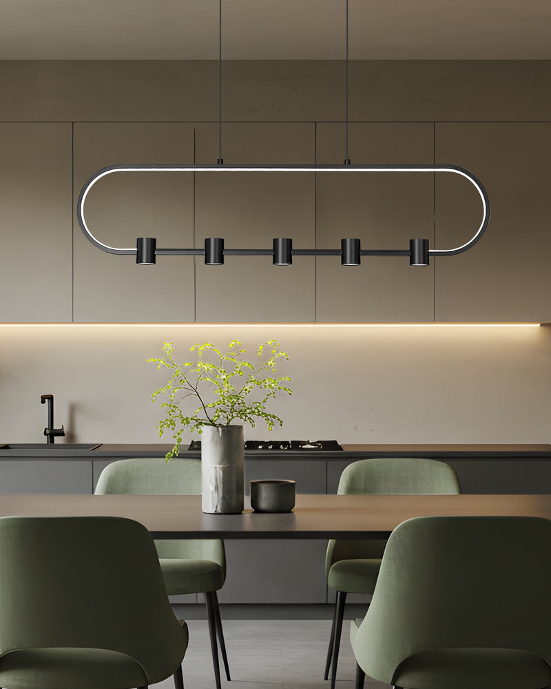 Saros 1 Light 42" Linear Pendant in Matte Black in a room setting