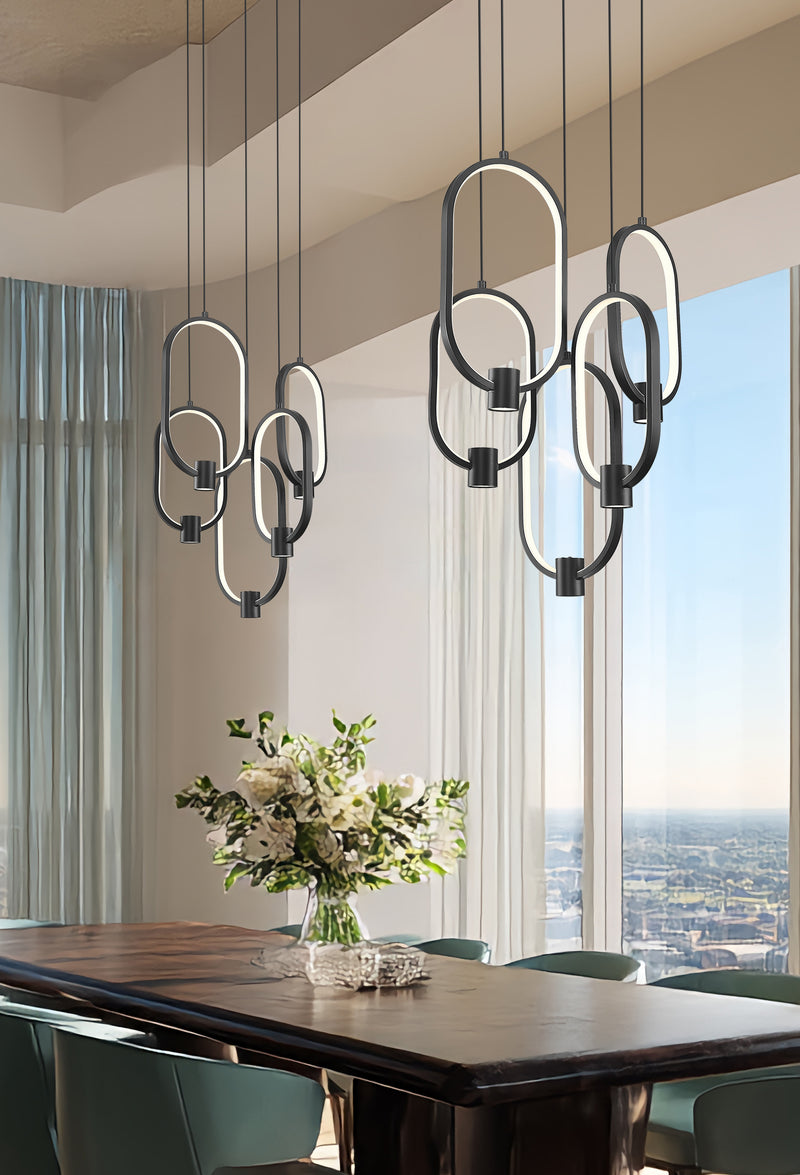 Saros 1 Light 18.25" Pendant in Matte Black in a room setting
