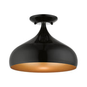 Amador 11.75" Semi-Flush Mount in Shiny Black with Polished Chrome Accents