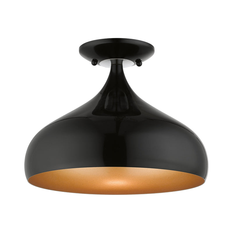 Amador 11.75" Semi-Flush Mount in Shiny Black with Polished Chrome Accents
