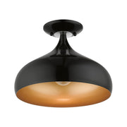 Amador 11.75" Semi-Flush Mount in Shiny Black with Polished Chrome Accents