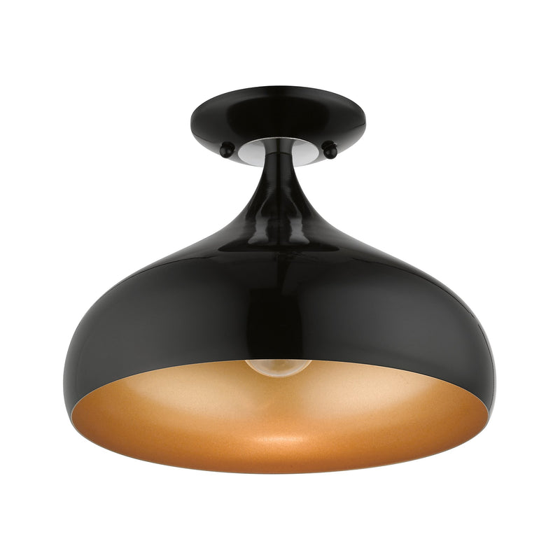 Amador 11.75" Semi-Flush Mount in Shiny Black with Polished Chrome Accents