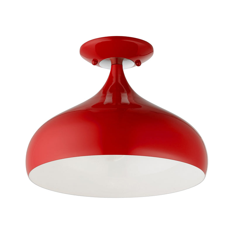 Amador 11.75" Semi-Flush Mount in Shiny Red with Polished Chrome Accents
