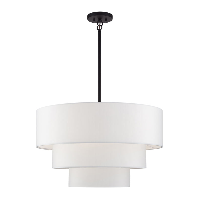 Manorwood 5-Light Chandelier with Off-White Shade in Bronze