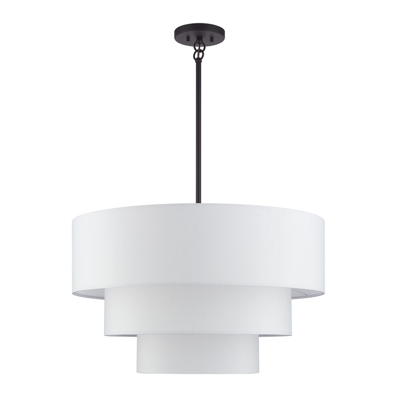 Manorwood 5-Light Chandelier with Off-White Shade in Bronze