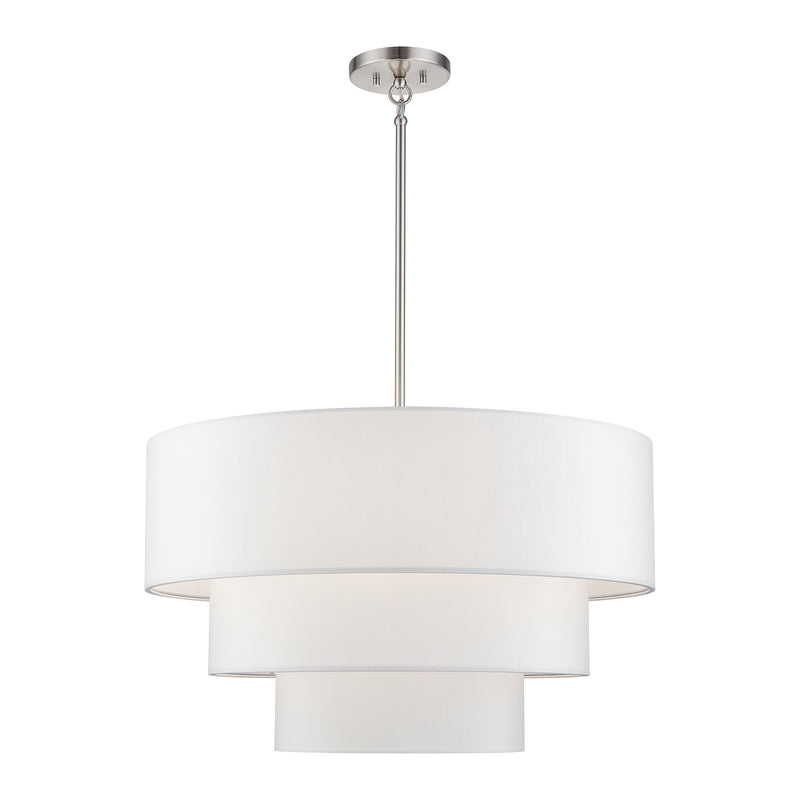 Manorwood 5-Light Chandelier with Off-White Shade in Brushed Nickel
