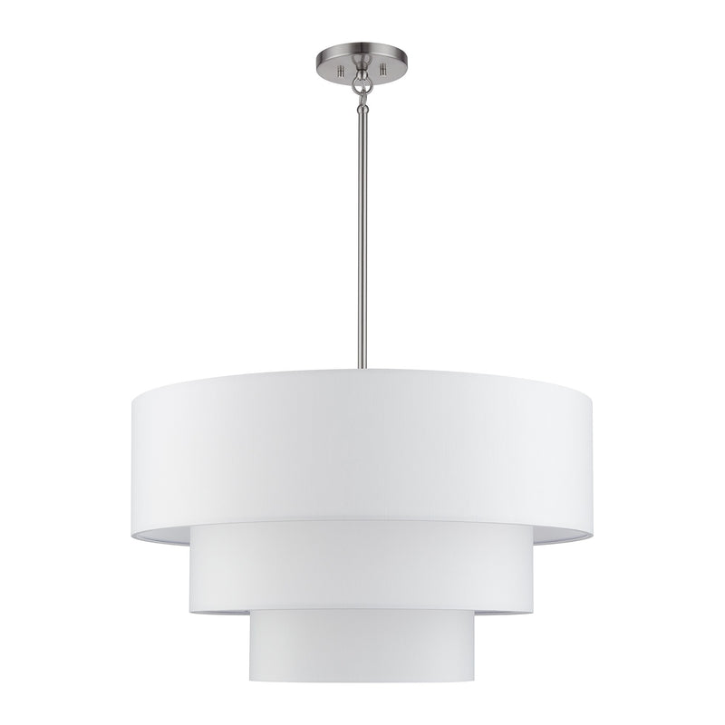 Manorwood 5-Light Chandelier with Off-White Shade in Brushed Nickel