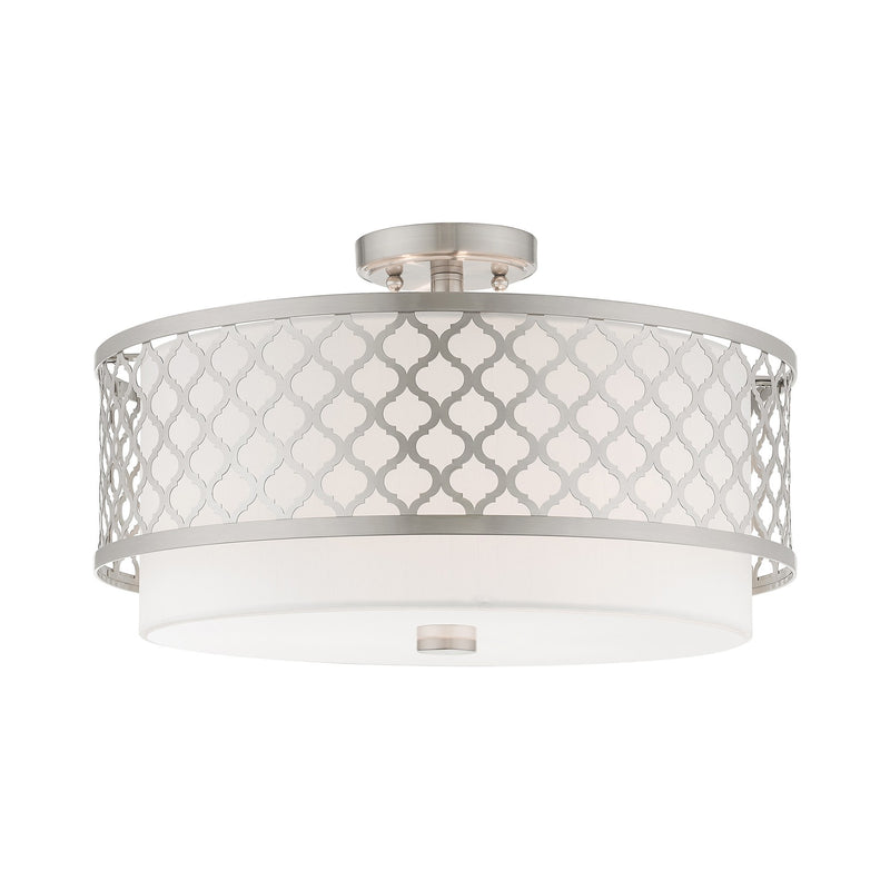 Arabesque 3-Light Large Semi-Flush Mount in Brushed Nickel