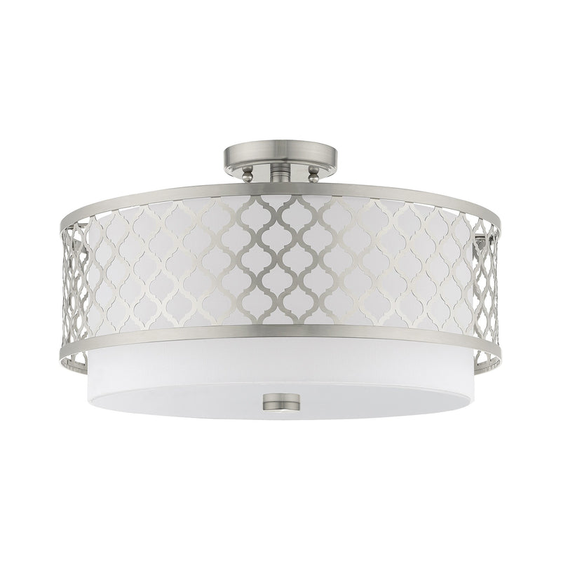 Arabesque 3-Light Large Semi-Flush Mount in Brushed Nickel