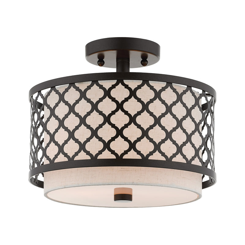Arabesque 2-Light Semi-Flush Mount with Oatmeal Shade in English Bronze