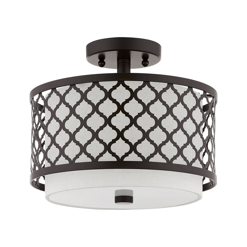 Arabesque 2-Light Semi-Flush Mount with Oatmeal Shade in English Bronze