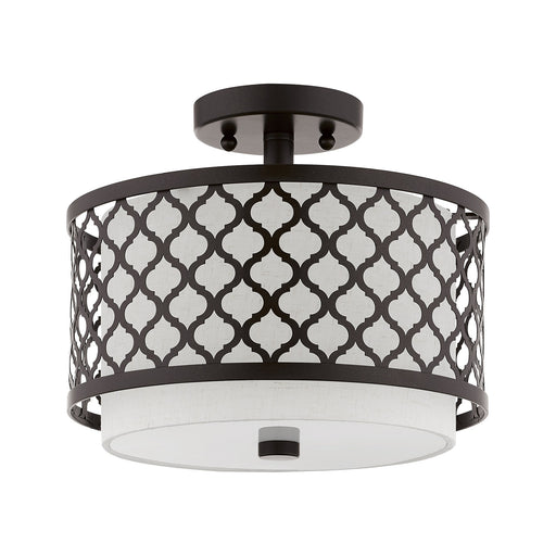 Arabesque 2-Light Semi-Flush Mount with Oatmeal Shade in English Bronze