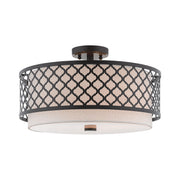 Arabesque 3-Light 18" Semi-Flush Mount with Oatmeal Shade in English Bronze
