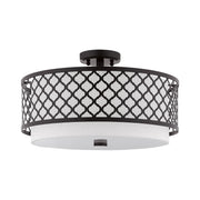 Arabesque 3-Light 18" Semi-Flush Mount with Oatmeal Shade in English Bronze