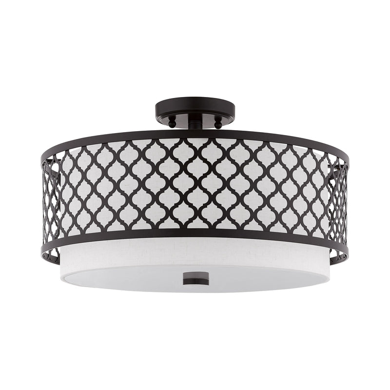 Arabesque 3-Light 18" Semi-Flush Mount with Oatmeal Shade in English Bronze