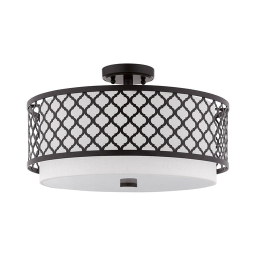 Arabesque 3-Light 18" Semi-Flush Mount with Oatmeal Shade in English Bronze