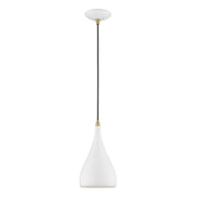 Amador Mini Pendant in Textured White with Antique Brass Accents