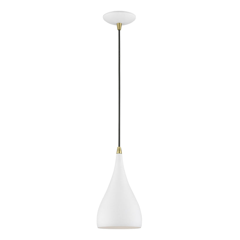 Amador Mini Pendant in Textured White with Antique Brass Accents
