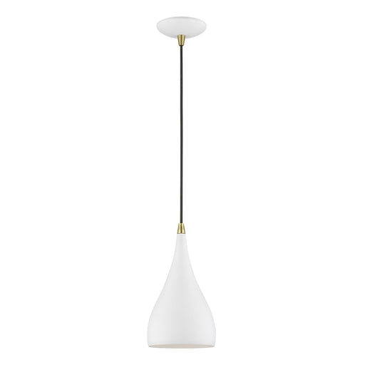Amador Mini Pendant in Textured White with Antique Brass Accents