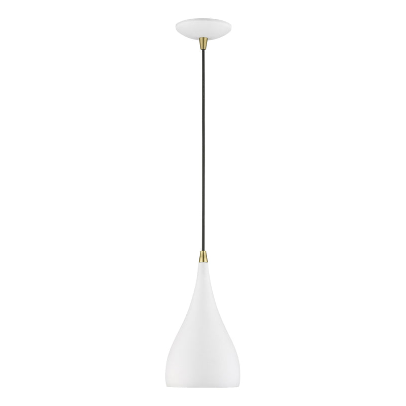 Amador Mini Pendant in Textured White with Antique Brass Accents