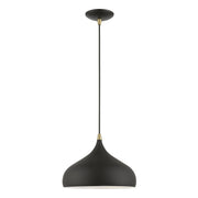 Amador 11.75" Pendant in Textured Black with Antique Brass Accents